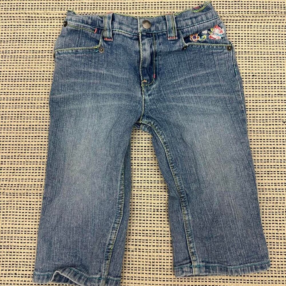 Y2K Bongo Girls Embroidered Floral Medium Wash Jeans Capri Size 6